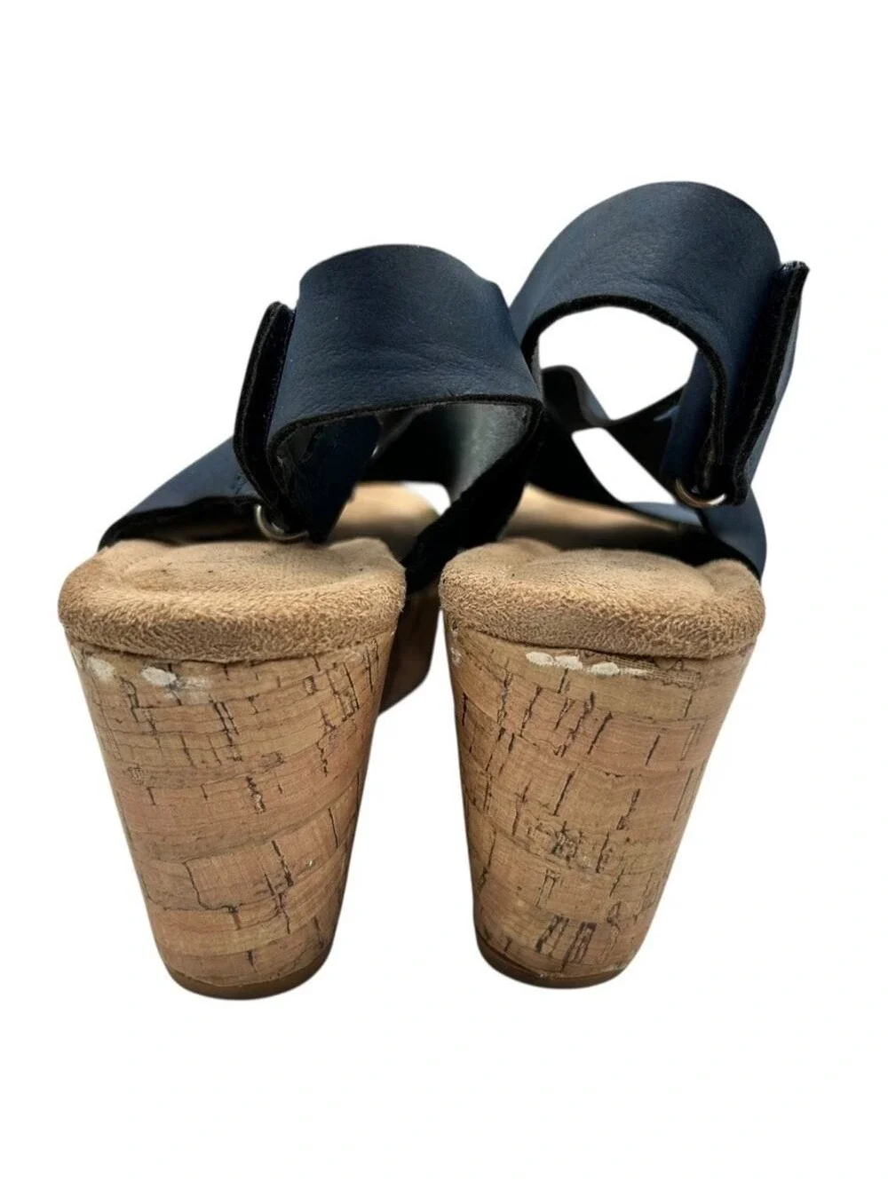 Jessica Cline Navy Blue Wedge Sandals Cork Platform Slingback Women's Size 8.5M